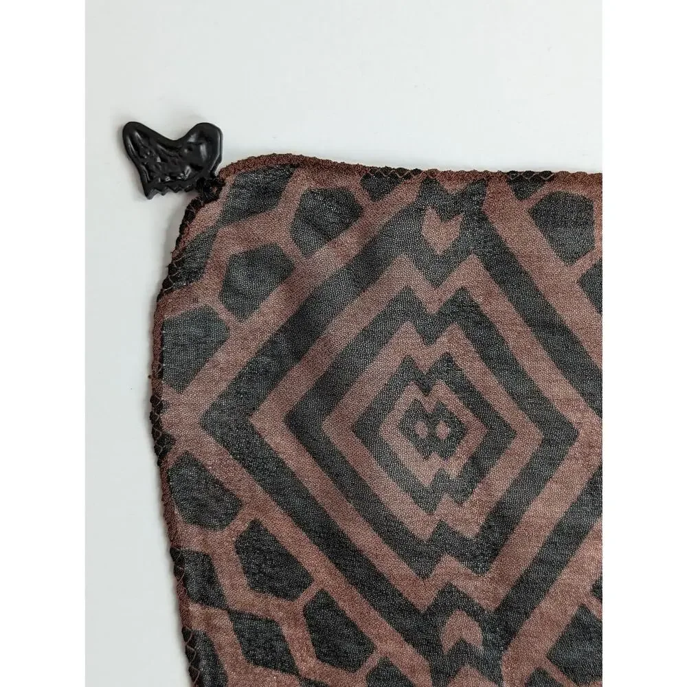 Kisura Scarf Brown Black Stripe Geometric Pattern Beaded Corners Rayon New